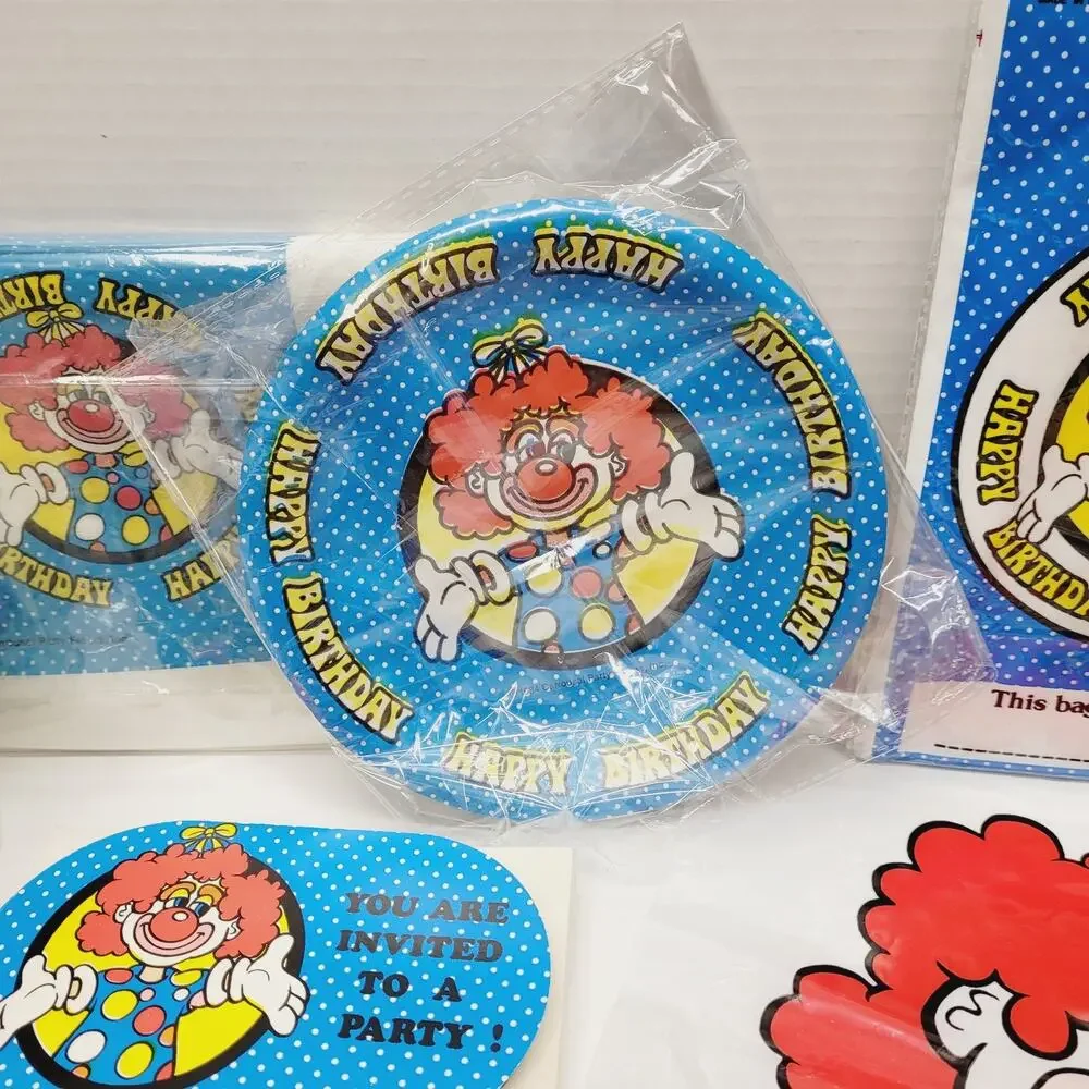Vtg Circus Clown Carrousel Party Supplies Favors Invitations Loot Bags Games NOS